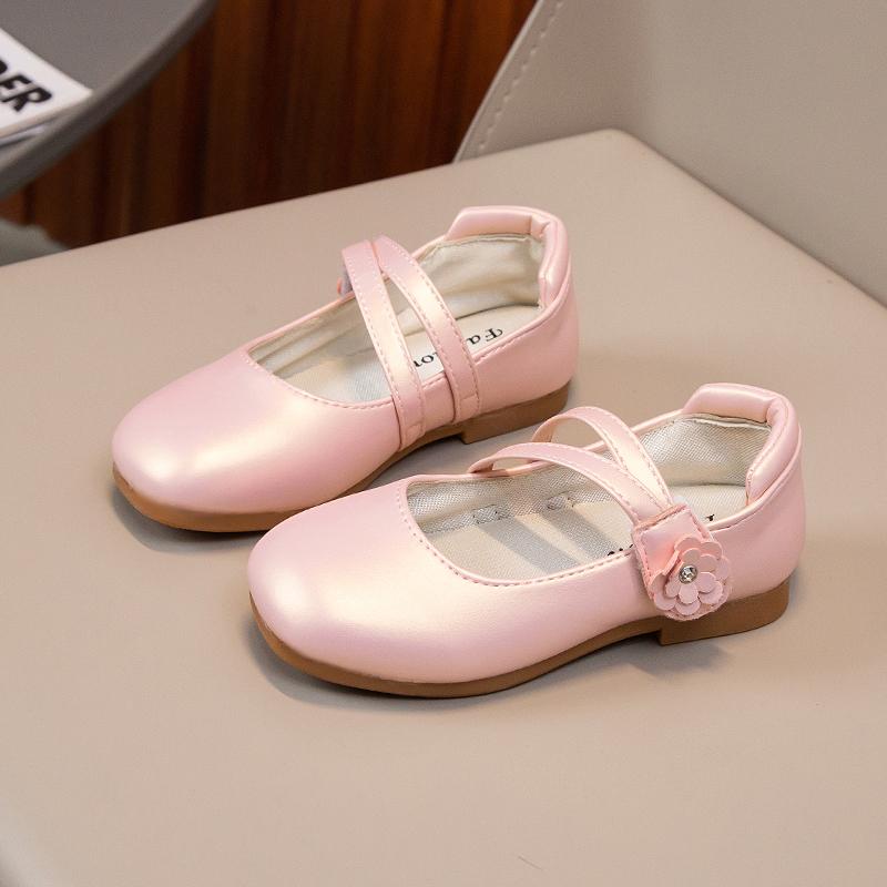 Princess Girls Shoes Kids Leather Shoes For Medium Big Girl Children Casual Flats Floral Flowers Shoes For Wedding Birthday