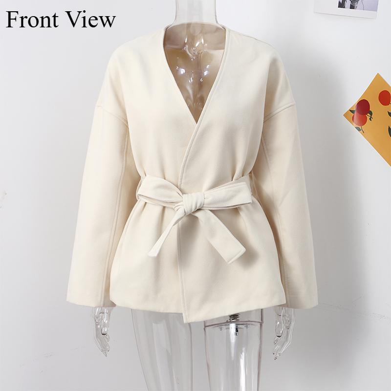 Модное однотонное флисовое пальто с поясом на шнуровке для женщин, элегантная куртка с V-образным вырезом и длинным рукавом, осенне-зимняя женская уличная верхняя одежда