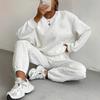 Women's Cable Knit Sweatshirt and Jogger Set, Loose Fit Casual Sportswear, White Gym Outfit