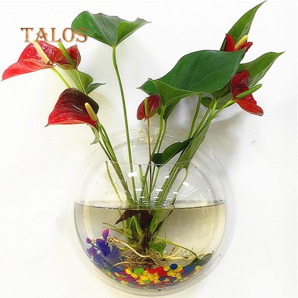 Creative Wall Mounted Clear Acrylic Round Fish Tank Flower Pot Vase Home Decor Decoration