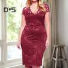 Summer Women See Through Lace Patchwork Mini Dress V Neck Short Sleeve Slim Fit Plus Size Party Dress Female Clothing