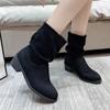 Fashion 2024 Winter Women's New Western Boots Fashionable Thick Heel Slip-on Ankle Boots Women's Outdoor High Heel Mid-calf Boots