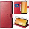 Protective Case - BOOLING - for Samsung Galaxy A26 5G - Red Synthetic Leather - 2 Tempered Glass - Shockproof