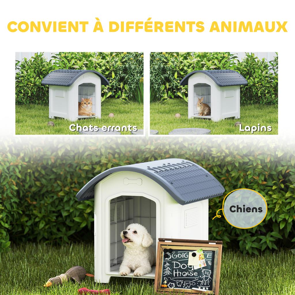Outdoor Dog Kennel, Plastic Dog House, Raised Removable Floor, Waterproof Roof, Grey