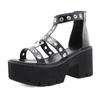 8cm Heels European Open Toe Metal Ring Hollow High-heeled Sandals Thick Soled Roman Shoes Fashion Women's Shoes Lhx