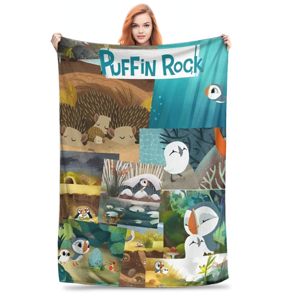 Puffin Rock Cartoon   Flannel Blanket  Awesome Throw Blanket for Bed Sofa Couch 200x150cm Rug Piece