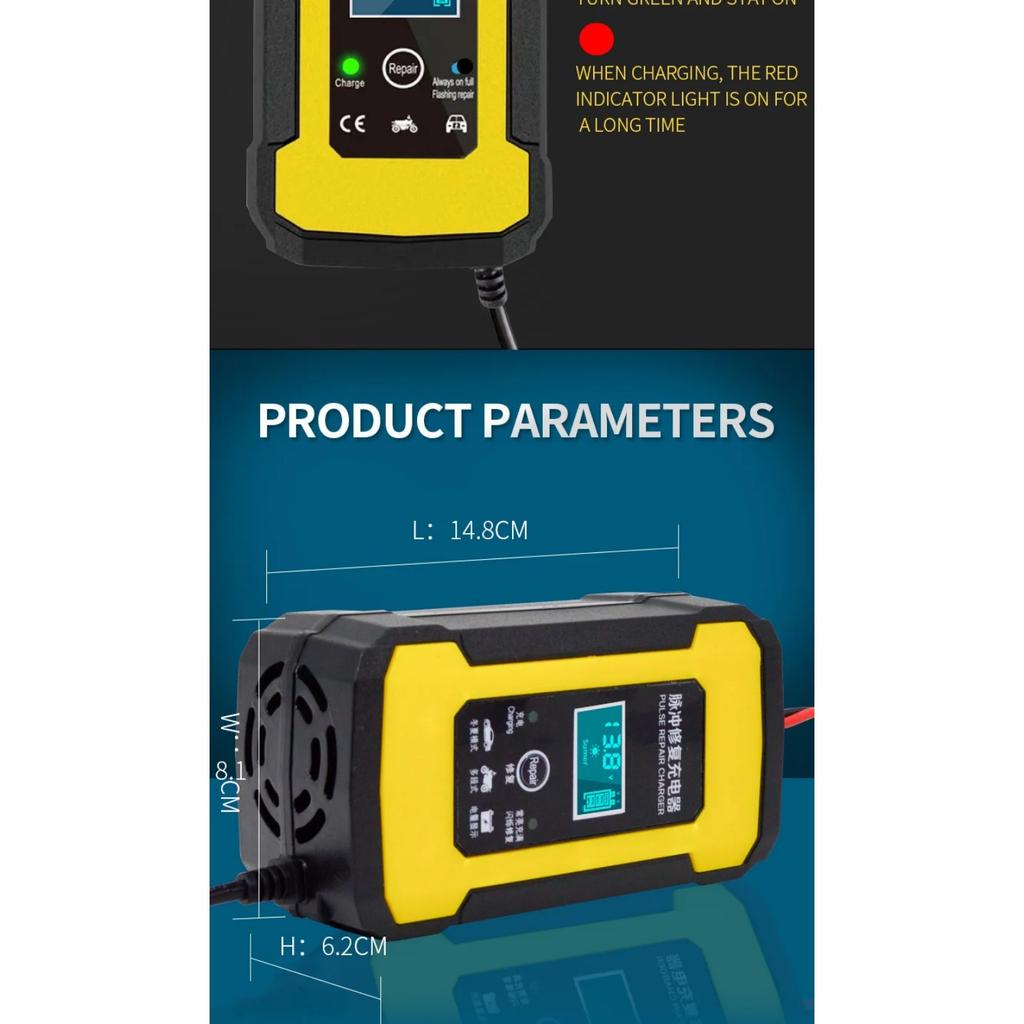 Полностью автоматическое зарядное устройство для автомобильного аккумулятора 110 В - 220 В - 12 В 6 А Интеллектуальная быстрая зарядка Мокрый Сухой Свинцово-кислотный Цифровой ЖК-дисплей