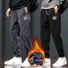 Winter Thickened Fleece Men's Pants Warm Casual Embroidery Letter Fleece Liner Thick Trousers Outdoor Thermal Warm Sweatpants