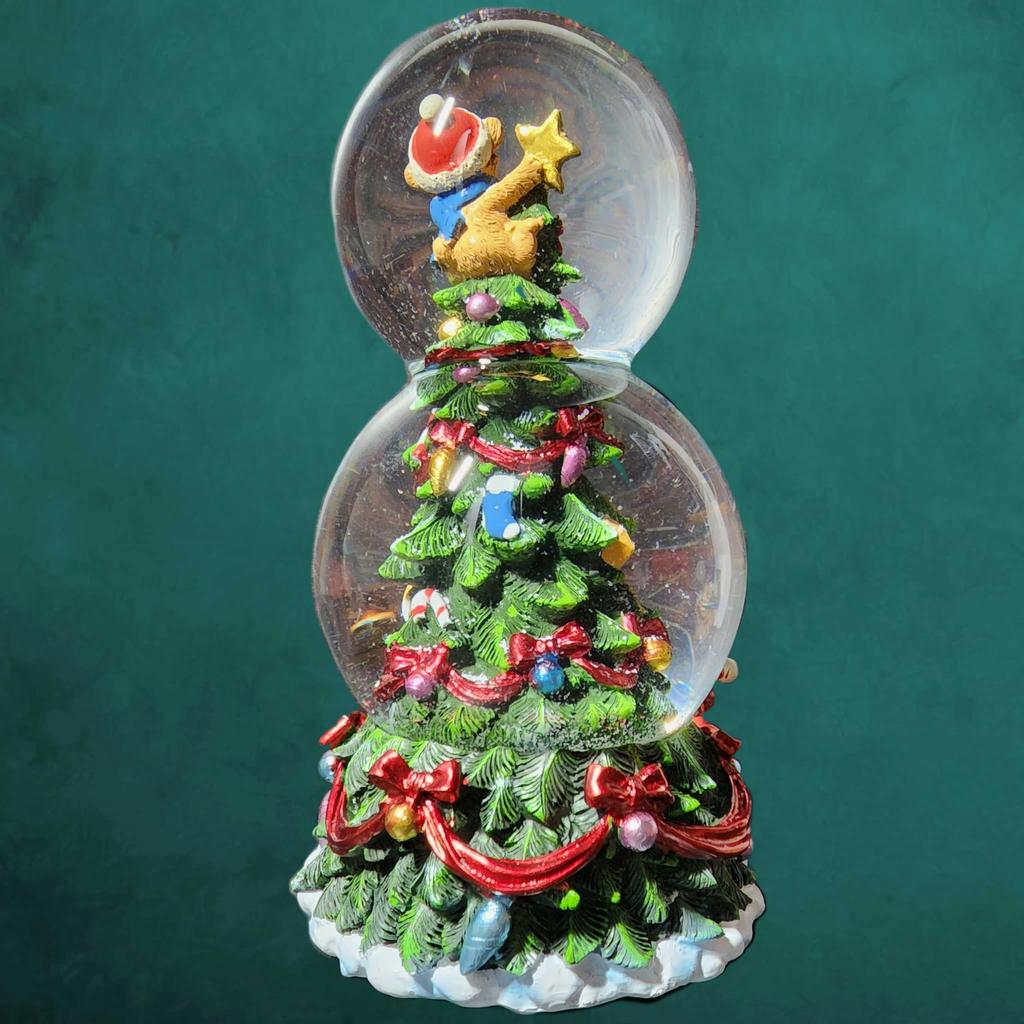 Minamiboeki Christmas Tree Snow Globe with Music Box 21x12x12cm Glass Teddy Bear Santa Claus