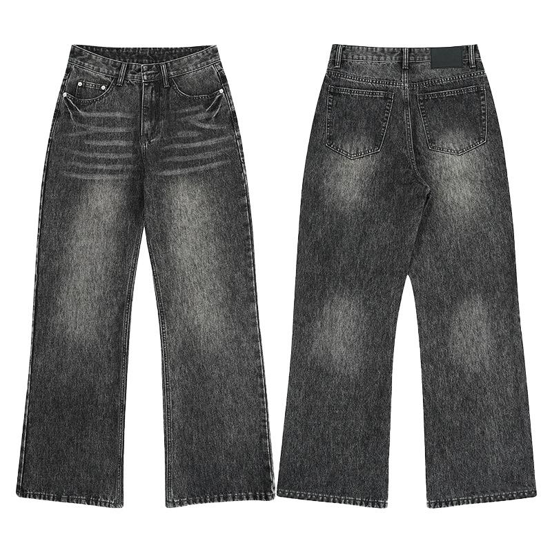 LKTM Унисекс Винтажные Выбеленные Черные Серые Зауженные Джинсы Микроклеш