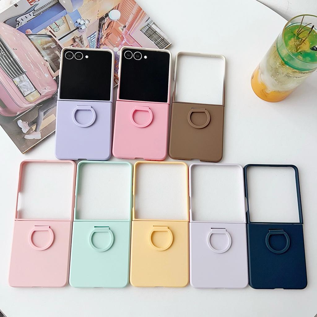 Стеклянный чехол с ощущением горячей кожи для Samsung Galaxy Z Flip 7 FE Fold, деловой, модный, с кольцом-шарниром, защитная крышка для Flip5 Flip6