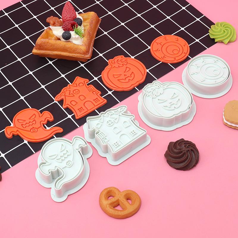 2023 Новый набор из 4 формочек для печенья на Хэллоуин, набор инструментов для резки торта, форма для печенья, тыквы, дома призраков, помадки, форма для выпечки, сахарная поделка