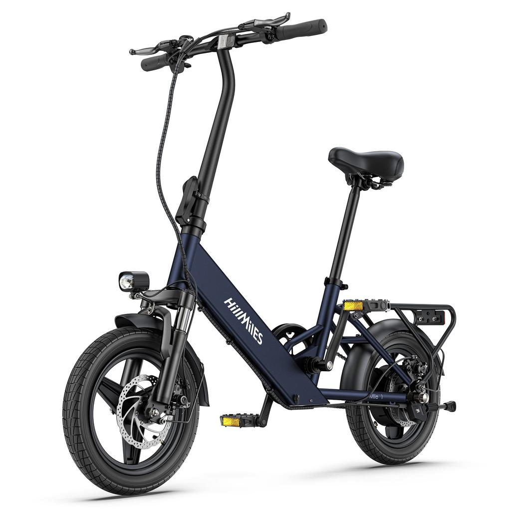 HillMiles Mile 1 14" Portable Folding Electric Bicycle with 250W 36V10.4Ah, Disc Brakes, Step-Through Frame for Daily Commute & Leisure