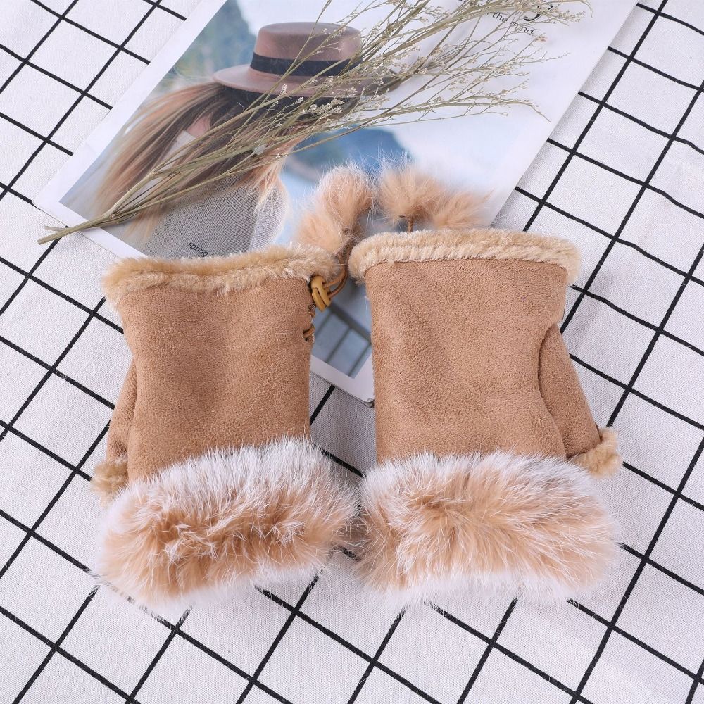 Soft Fingerless Mittens Warm Plush Gloves Winter Rabbit Hair Gloves Women Girls