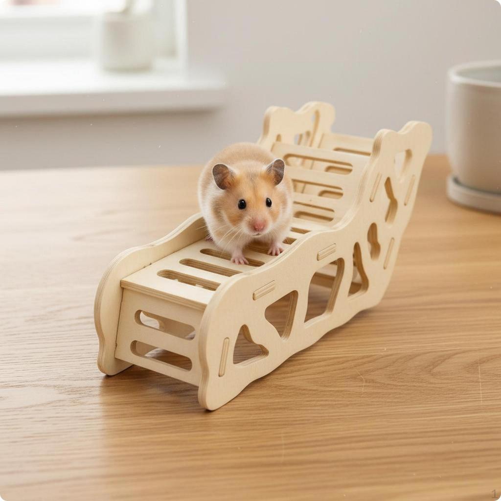 Wooden Hamster Ramp Cutout Side Panels Slatted Bridge Open Top Curved for