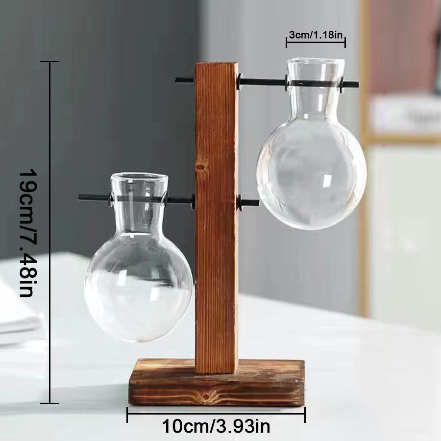 Creative Green Plants Wooden Frame Glass Vase Hydroponic Container Desktop Office Living Room Decoration