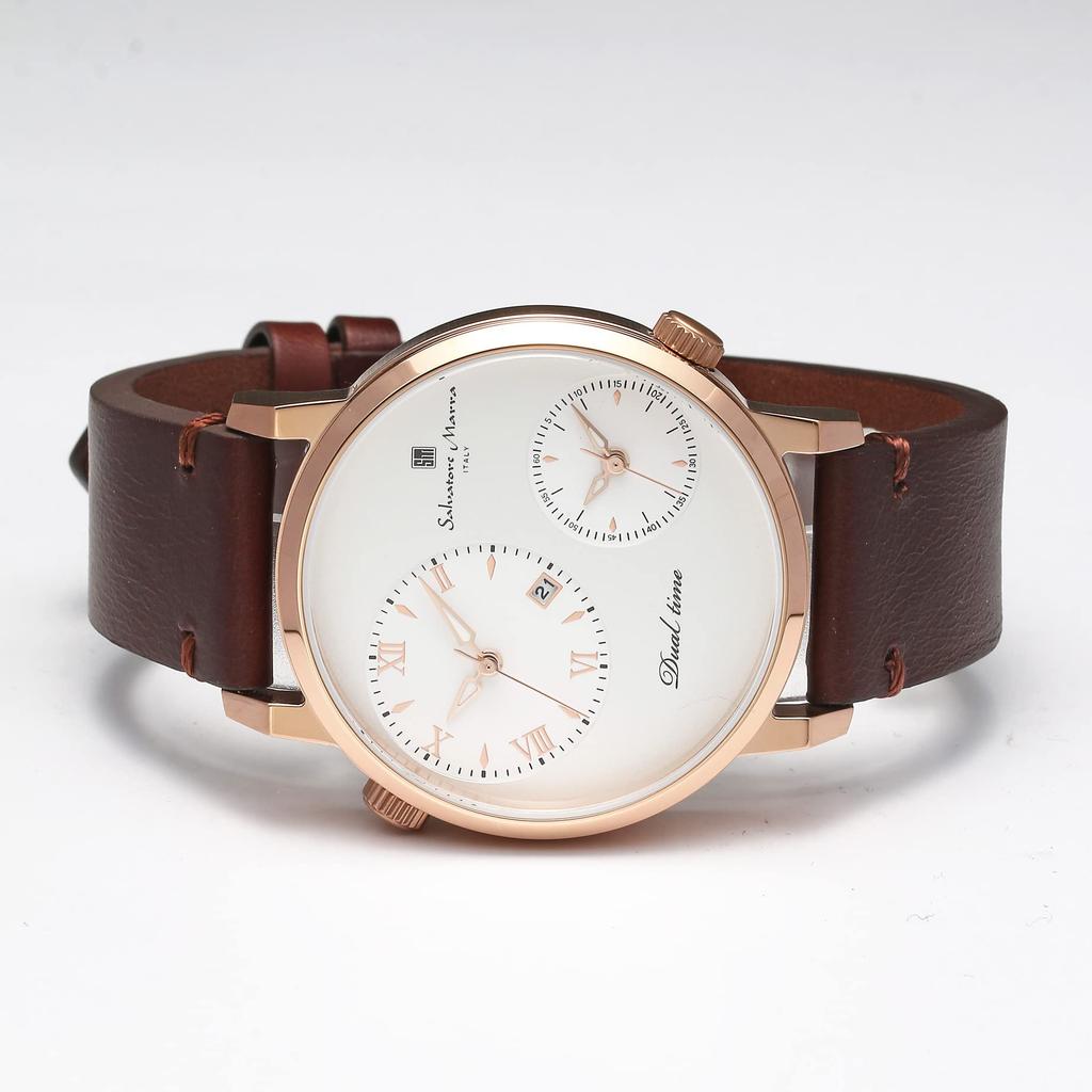 Salvatore Marra and Stainless Dual Leather PGWH Men's Women's Watch, Steel, White, Analog, Quartz, Time, Business, Casual, Strap,