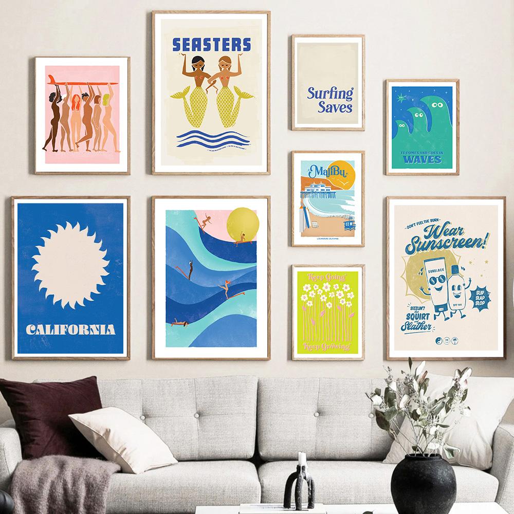 Women Surf Posters Lady Sliders Women Empowerment Wall Art Canvas Painting Prints California Sun Pictures For Living Room Decor