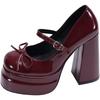 Super High Heel Mary Jane Shoes Women's Retro Round Toe Shallow Mouth Bow Platform One Strap Block Heel Single Shoes