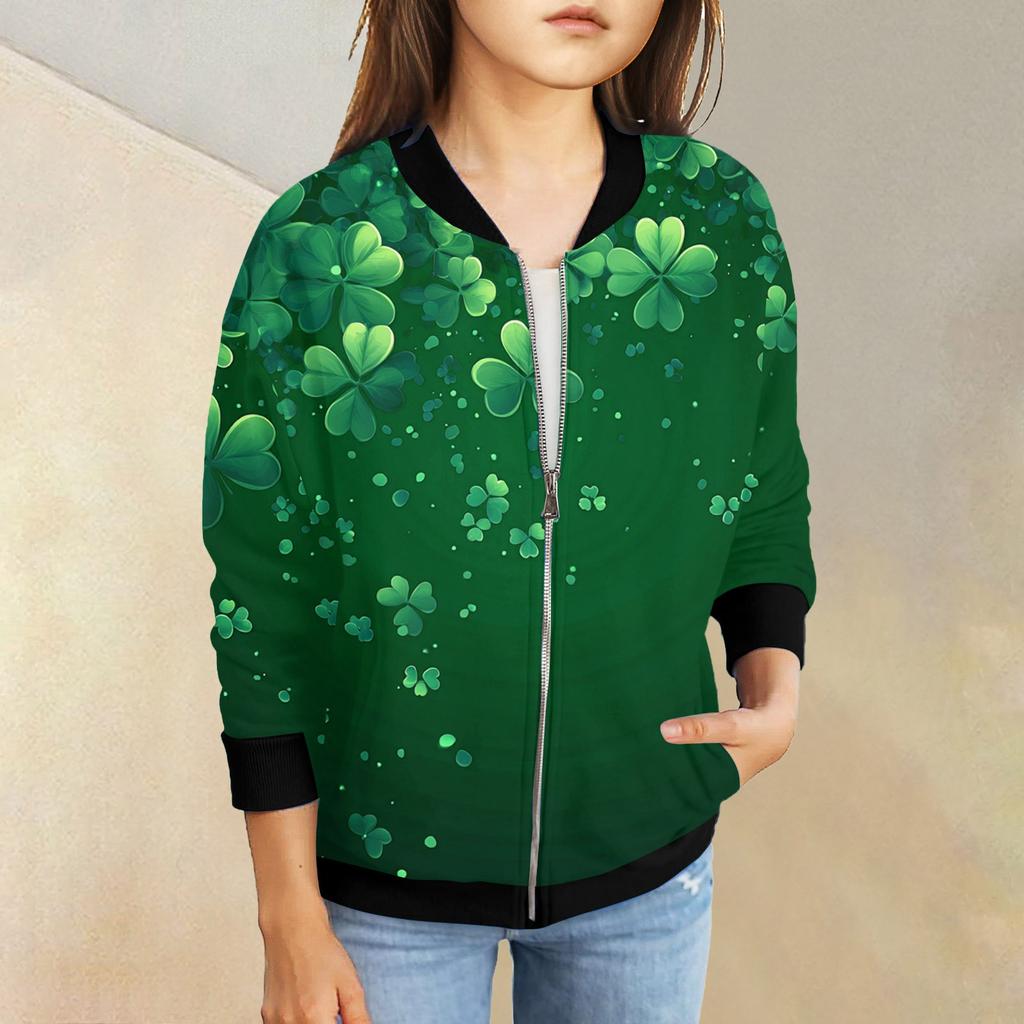 Девочки куртки на молнии детские осенние толстовки с длинным рукавом верхняя одежда с карманами St. День Святого Патрика 5-15 лет