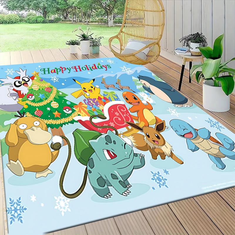 Pikachu Friends Celebrate Christmas Carpet Rug Soft Washable Anti Slip Home Living Room Sofa Mats Personalized Christmas Rug