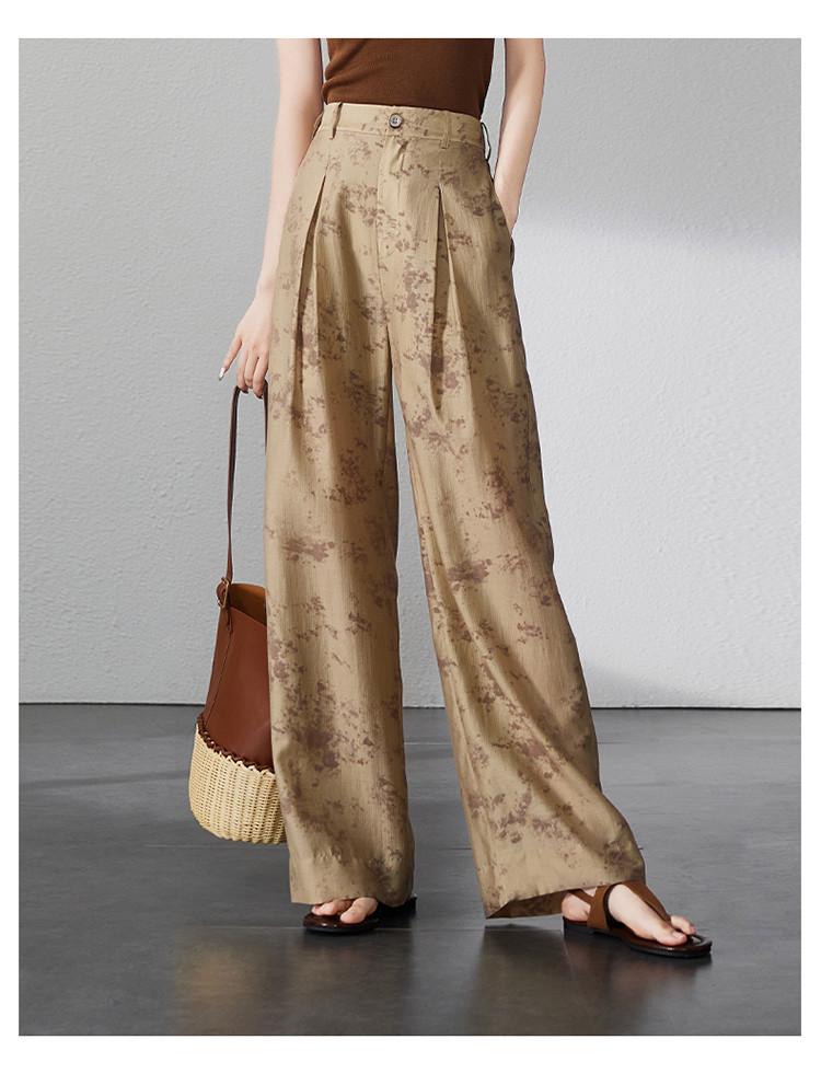 Fashionable printed casual wide leg pants for women in 2026 summer, thin, casual, loose and versatile, slimming and floor hugging pants
