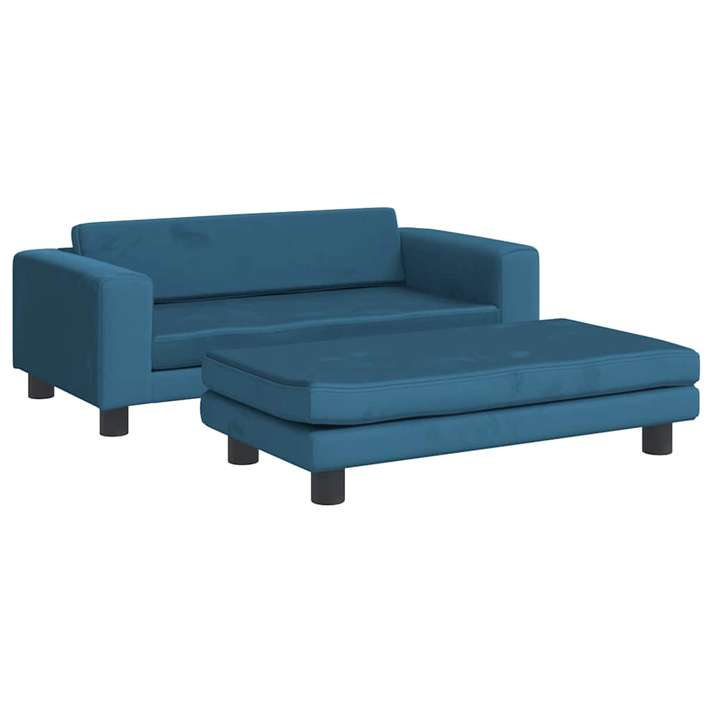 Children s Sofa with Footstool Blue 100 x 50 x 30 cm Velvet