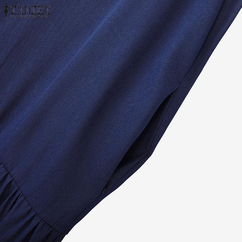 ZANZEA Женское повседневное платье с круглым вырезом, рукавом до локтя и свободным кроем