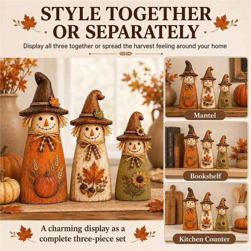 J1UL1N Vintage Wooden Scarecrow Fall Decor Set, Fall Decorations For Home Outdoor Table Gift, Retro Statue(Three-Piece Set)