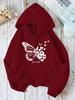 2025 Autumn and Winter Women's Butterfly Print Hooded Sweatshirt Long Sleeve Pullover Comfortable Casual Warm Sweatshirt Y2K Top