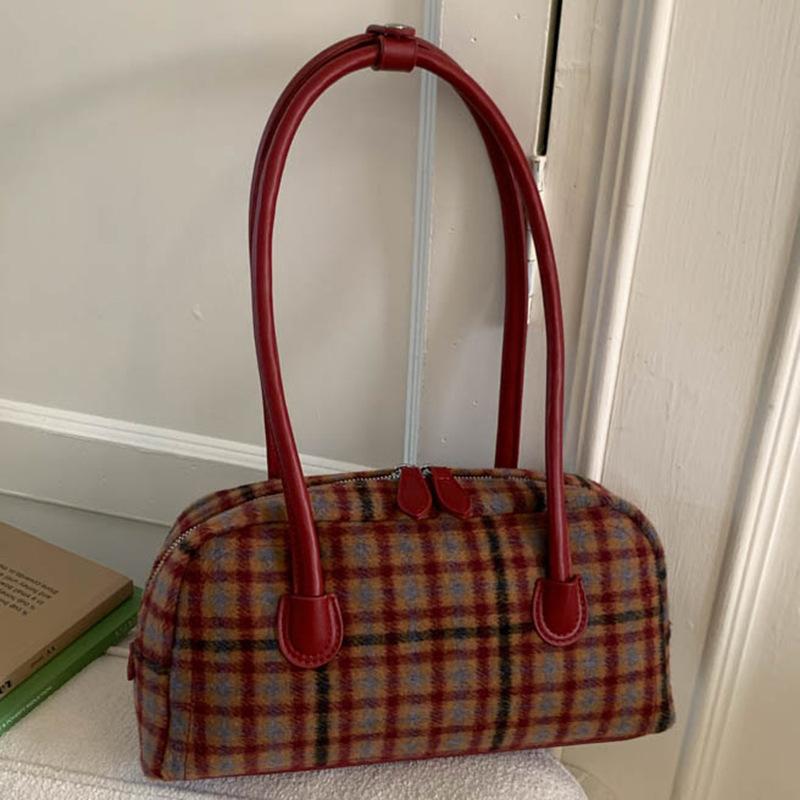 Plaid Bag Women's Autumn New Armpit Bag High Value Retro Niche Shoulder Portable Small Square Bag