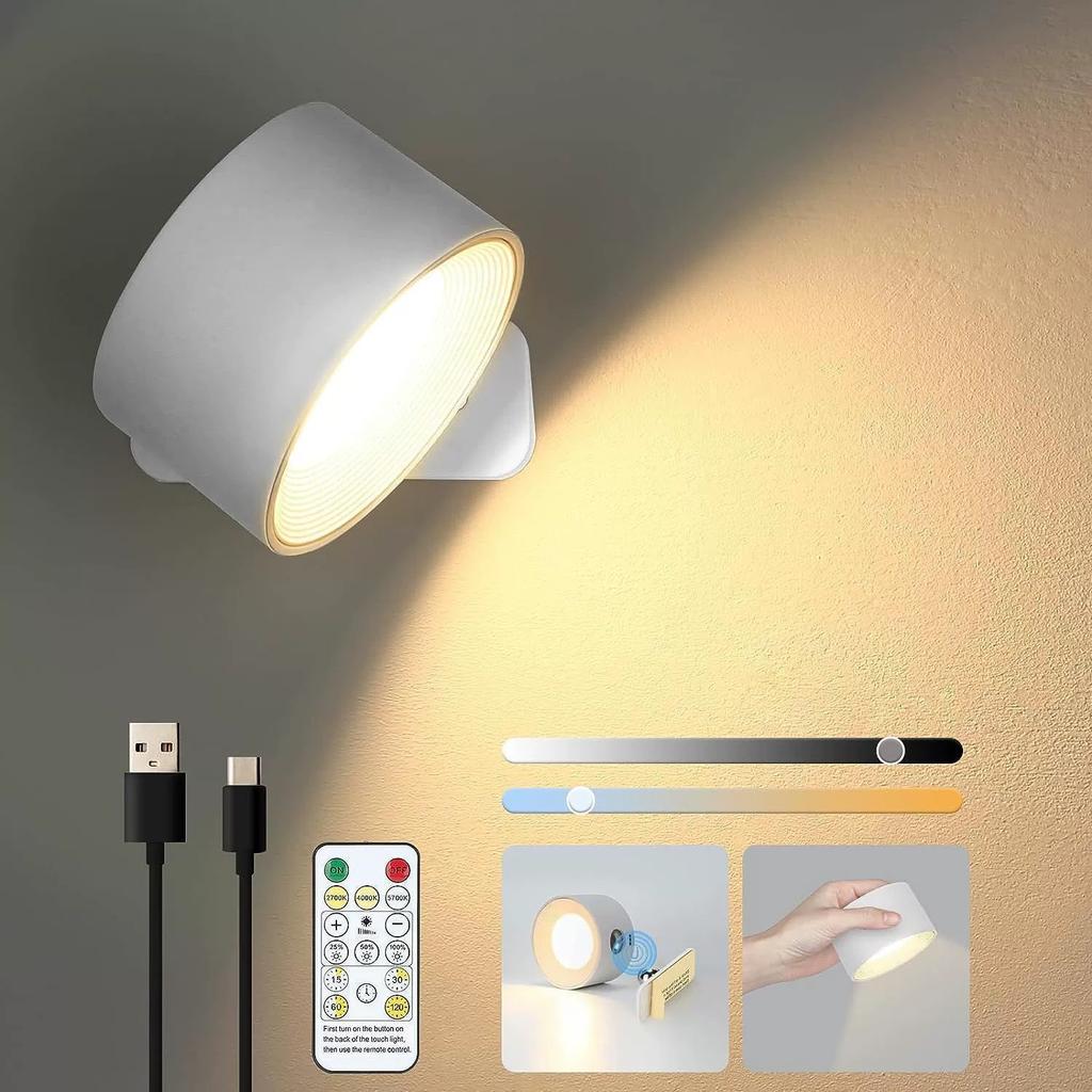 1pcs LED Wall Mounted Lights,Rechargeable Battery Operated Wall Sconce with Remote,3 Color Temperatures & Dimmable Magnetic 360° Rotation Cordless