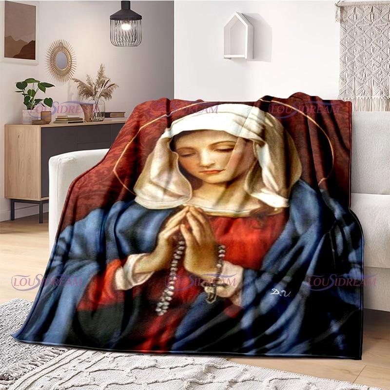 Religious Blessed Virgin Mother Mary Fleece Warm Soft Throw Blankets Fuzzy Bed Blanket for Couch, Bed, Sofa Ultra Warm and Cozy