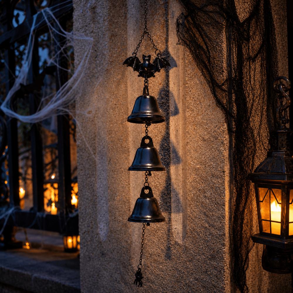 Hanging Ornament Bat Wind Chime Metal Bells Bat Spider Pendant Halloween Wind Chime Outdoor