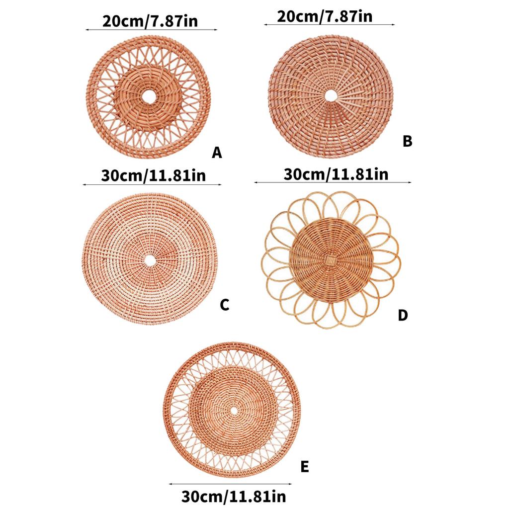 Nordic Styles Handwoven Rattan Flat Wall Basket Elegant Hanging Wall Decors Home Decoration Ornament for Modern Interior