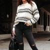 Autumn/winter Women's Vintage Knitted Plus-size Crew Neck Sweater