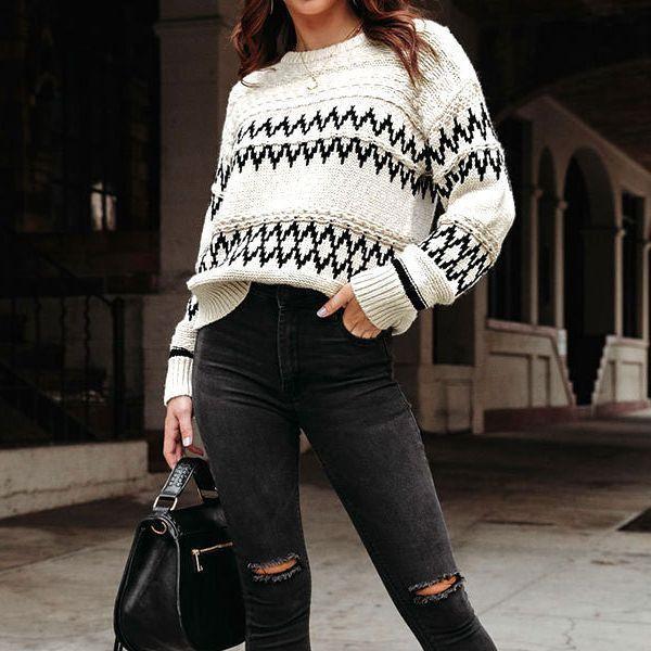 Autumn/winter Women's Vintage Knitted Plus-size Crew Neck Sweater