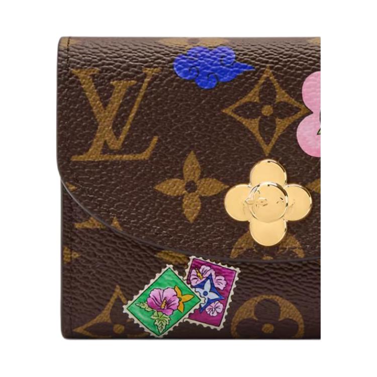 Louis Vuitton Rosalie Korea Limited Edition Gold Brand Mascot Accessory Coated Canvas Coin Purse Women wallet Brown Pink M26626