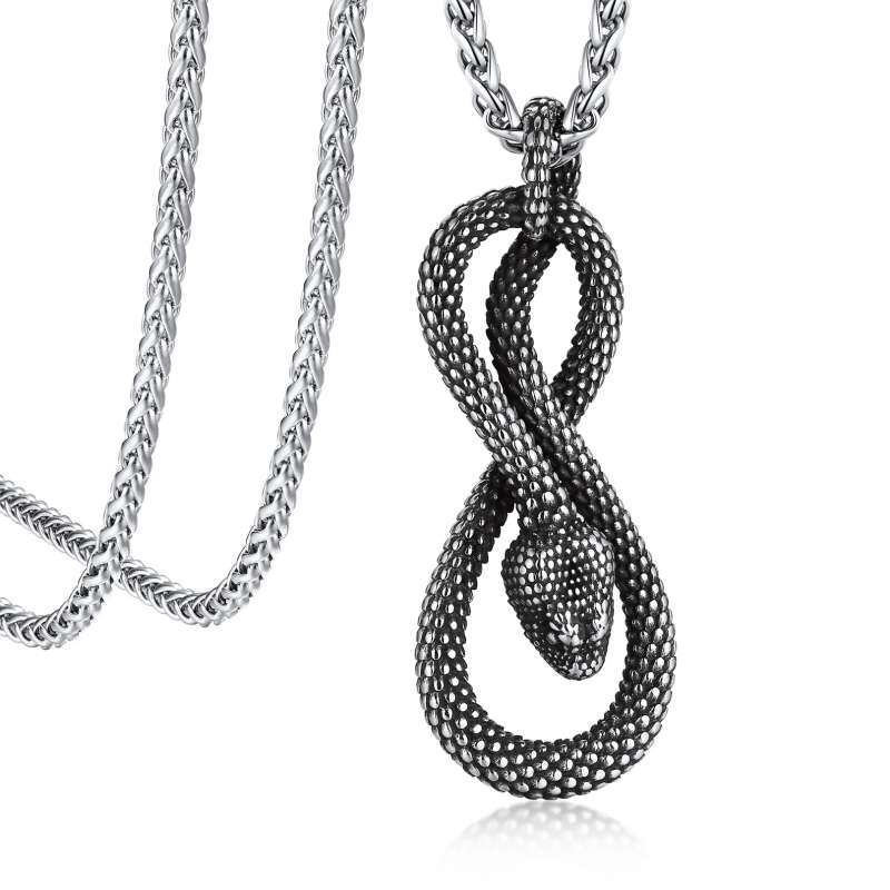 U7 Stainless Steel Multiple Designs Snake Necklaces 3D Python Snake Skull Bones Scales Infnity Loop Unisex Gothic Punk Jewelry