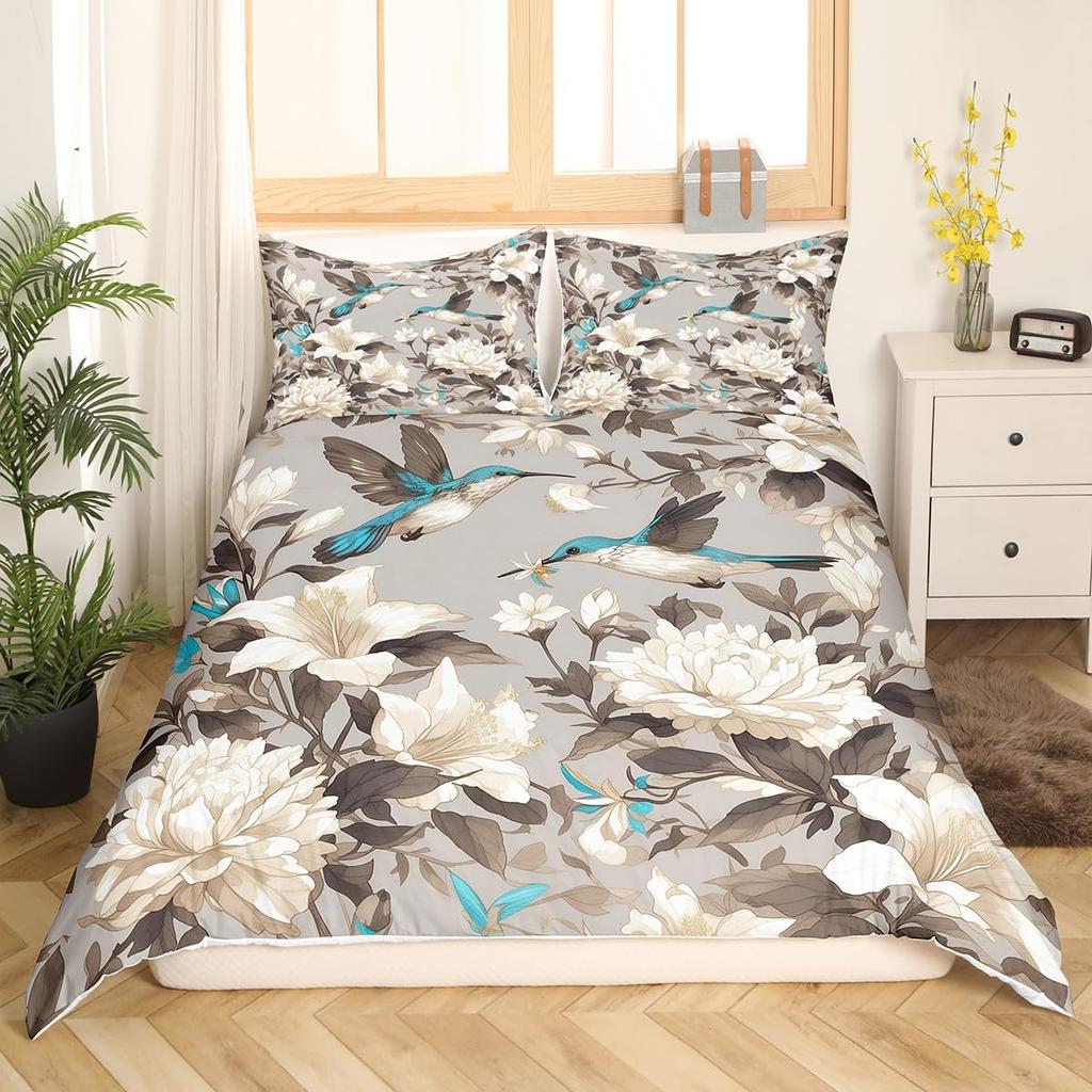 Пододеяльник с колибри и цветами, Постельный комплект с птицами, Синий, Зеленый, Весенний, Дикие животные, Ботанический, Чехол для одеяла, Полиэстер, Чехол для одеяла