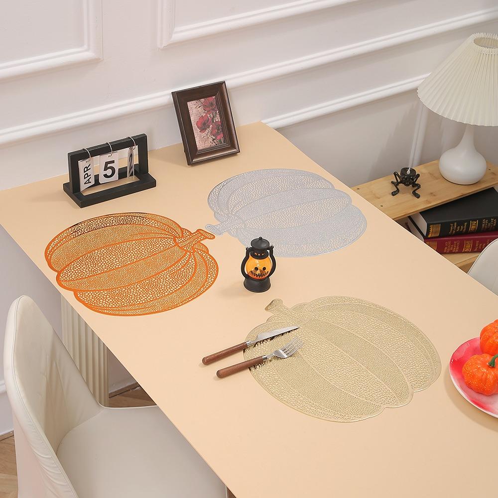 4PCS Waterproof Halloween Hollow Pumpkin Placemat Anti Slip Pumpkin Pot Mat Thanksgiving