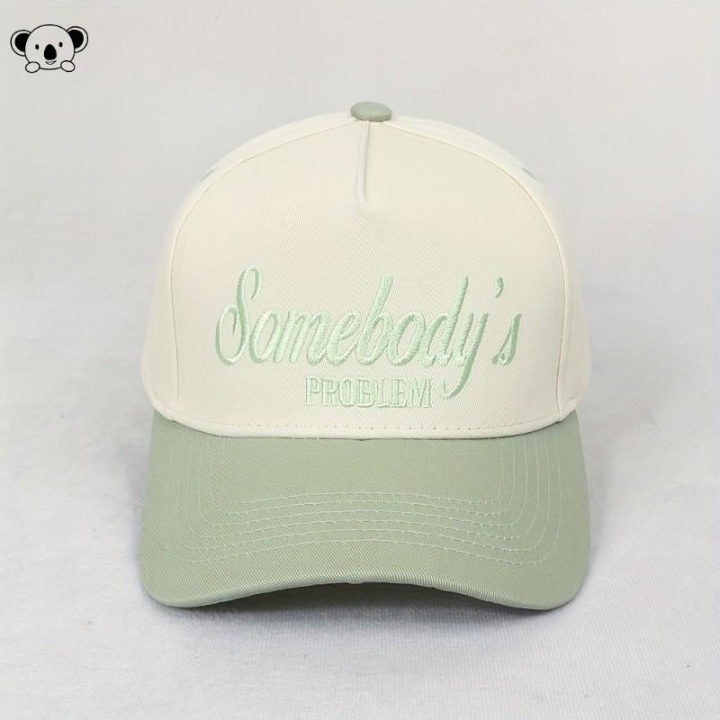 Embroidered Letter Trucker Cap Cotton-Linen Blend Baseball Hat Unisex Flat Top Wide Brim Adjustable-Free