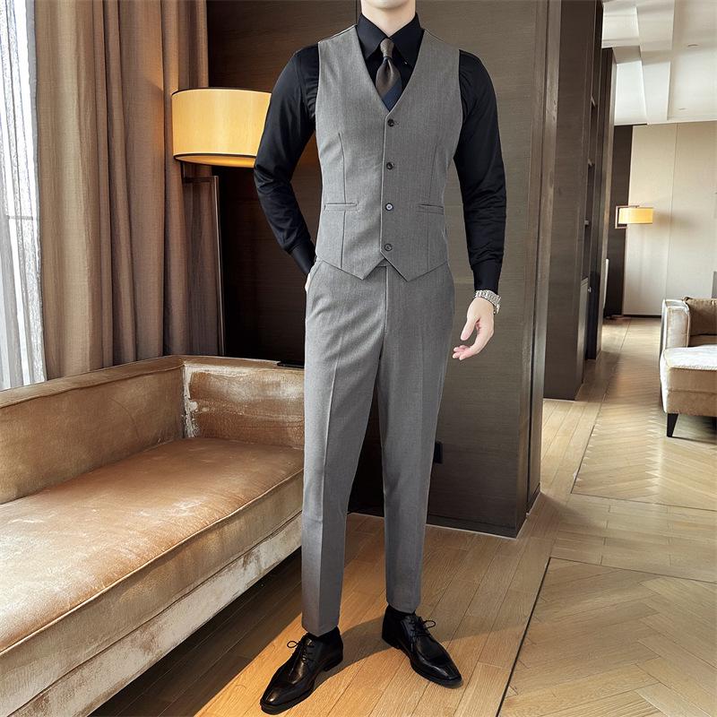 Мужской осенний приталенный костюм для жениха и шафера: Жилет и брюки для свадьбы или делового повседневного образа
