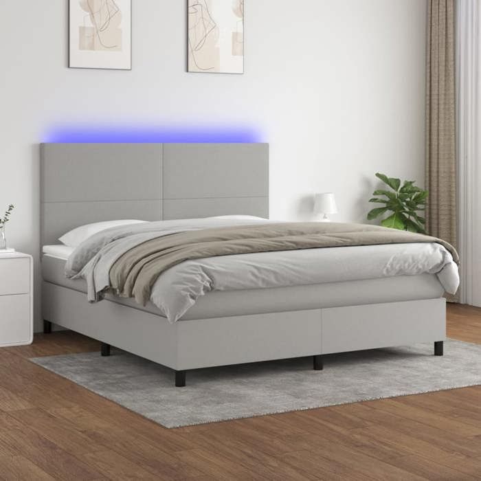 Sommier à lattes avec matelas - 160x200 cm - Gris clair - LED colorée - 2 places