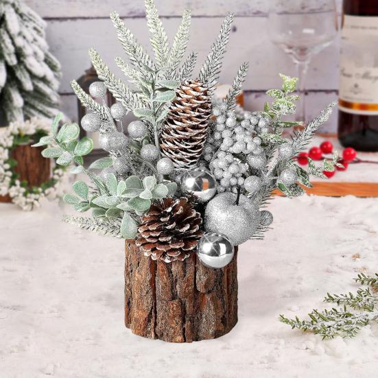 Маленькая искусственная рождественская елка с украшениями из сосновых шишек и ягод для дома, комнаты, зимы, дома, улицы, новогоднего украшения для вечеринки