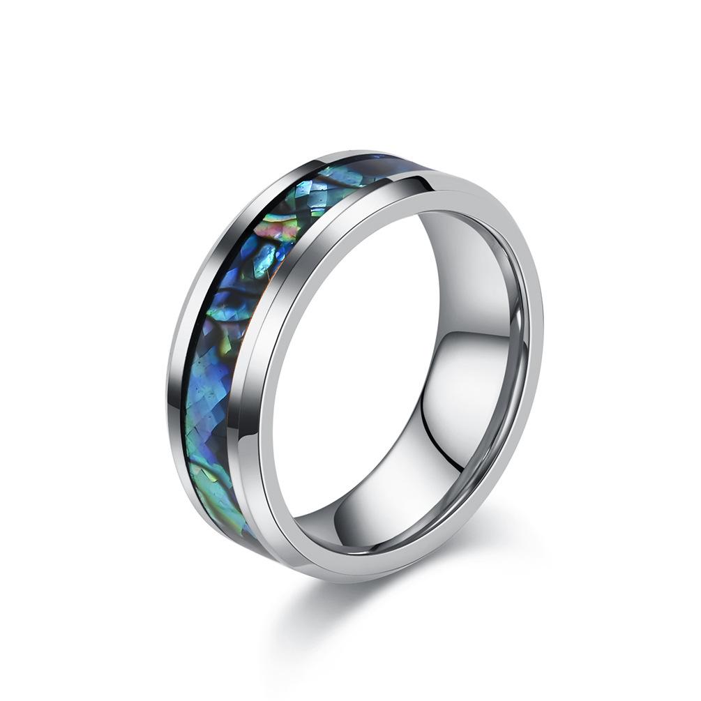 2026 Tungsten Steel Ring Inlaid with Abalone Shell Paper Men and Women High-end Fashion Couple Ring Tungsten Gold Jewelry