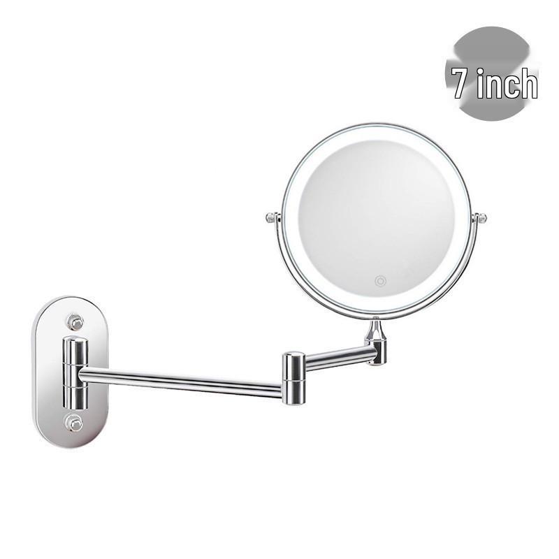 8-Inch Double-Sided LED Makeup Mirror: Wall-Mounted, Folding, Retractable, Lighted, Magnifying, Rechargeable Bathroom Vanity Mirror.