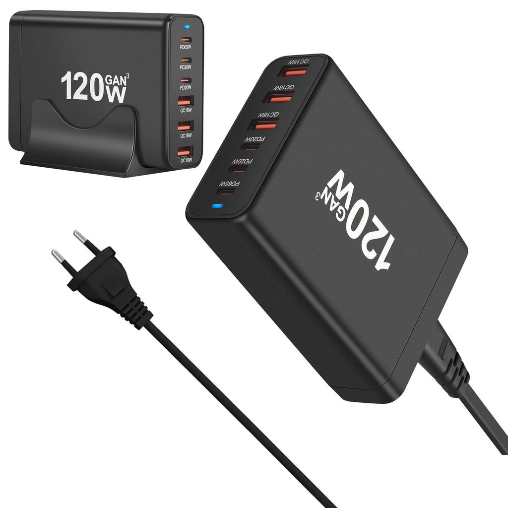 YMX-538 PD 65W GaN Desktop Charger 3 USB+3 Type-C Charging Station