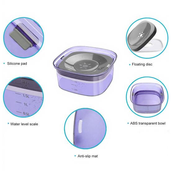 Pet Water Bowl No Spill 2L Spill Proof Clear Dog Water Bowl Anti Splash No Mess Cat Water Dispenser for Sloppy Messy Drinkers