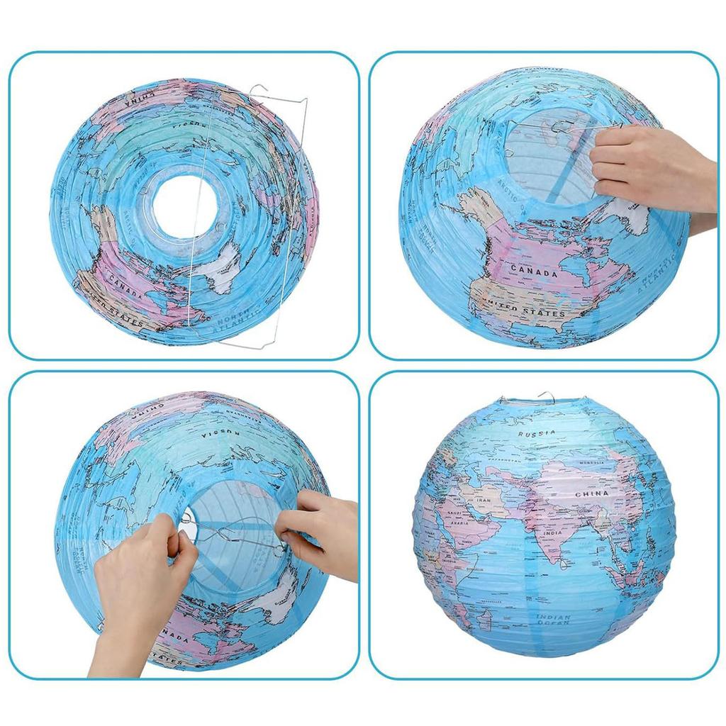 Paper Lanterns Set Hanging Paper Lanterns Ceiling Party Decorations World Map Combination Macaron Lanterns for School Classroom